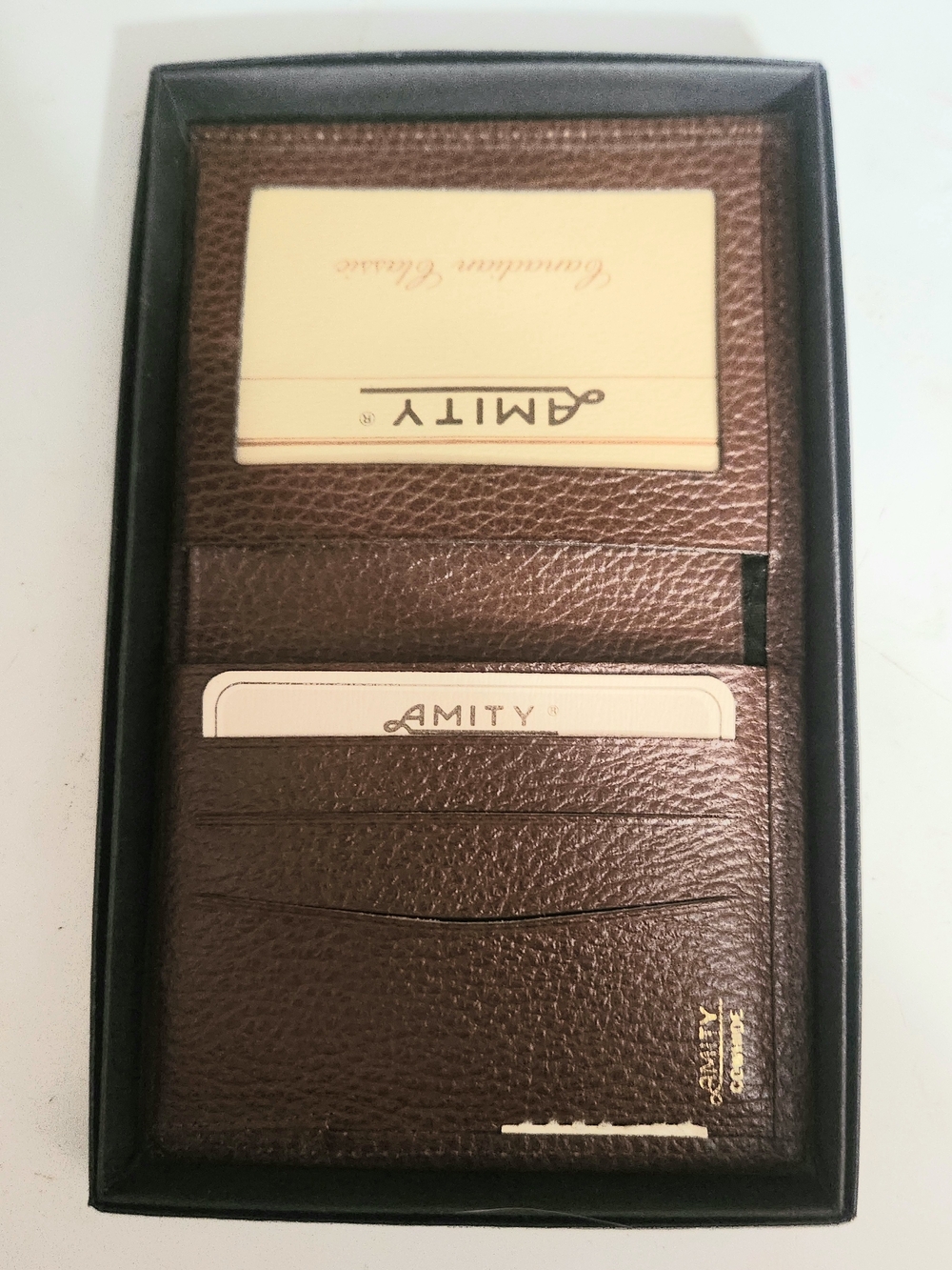 Amity Canadian Classic  Brown Textured Cowhide Card Holder with Gold Logo